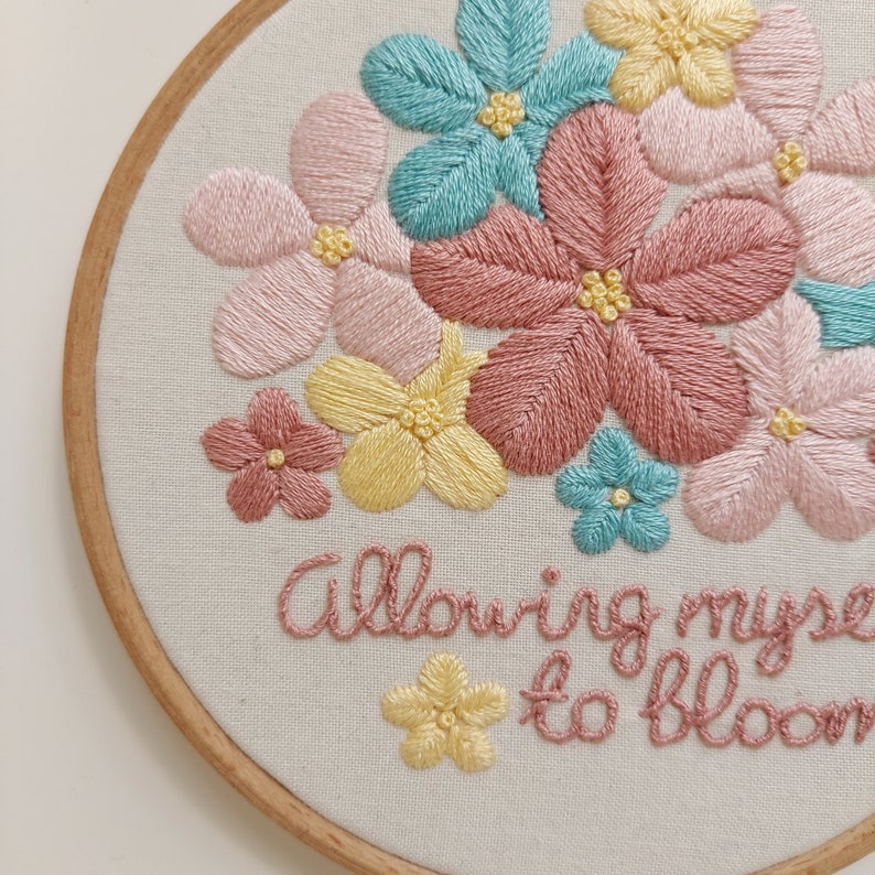 PDF DIGITAL DOWNLOAD only. Embroidery Pattern and Tutorial. Absolute Beginner. For 5 hoop. 'Allowing myself to bloom' Affirmation 1. image 4