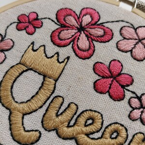 PDF DIGITAL DOWNLOAD only. Embroidery Pattern and Tutorial. Absolute Beginner. For 5/13cm size hoop. 'Queen' image 3