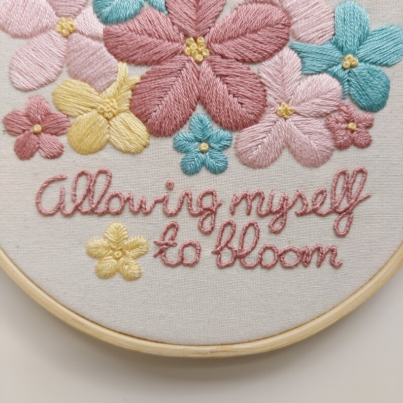 PDF DIGITAL DOWNLOAD only. Embroidery Pattern and Tutorial. Absolute Beginner. For 5 hoop. 'Allowing myself to bloom' Affirmation 1. image 5