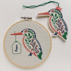 PDF DIGITAL DOWNLOAD only. 2-in-1 Digital Embroidery Pattern and Tutorial. Beginner. For 5 inch hoop. 'The Kingfishers' Hoop & Decoration. image 4