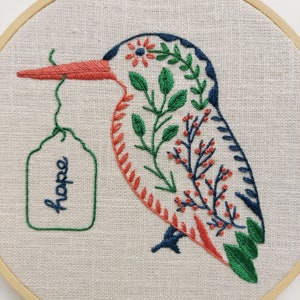 PDF DIGITAL DOWNLOAD only. 2-in-1 Digital Embroidery Pattern and Tutorial. Beginner. For 5 inch hoop. 'The Kingfishers' Hoop & Decoration. image 5