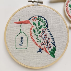 PDF DIGITAL DOWNLOAD only. 2-in-1 Digital Embroidery Pattern and Tutorial. Beginner. For 5 inch hoop. 'The Kingfishers' Hoop & Decoration. image 2
