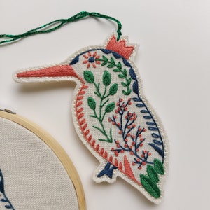 PDF DIGITAL DOWNLOAD only. 2-in-1 Digital Embroidery Pattern and Tutorial. Beginner. For 5 inch hoop. 'The Kingfishers' Hoop & Decoration. image 3
