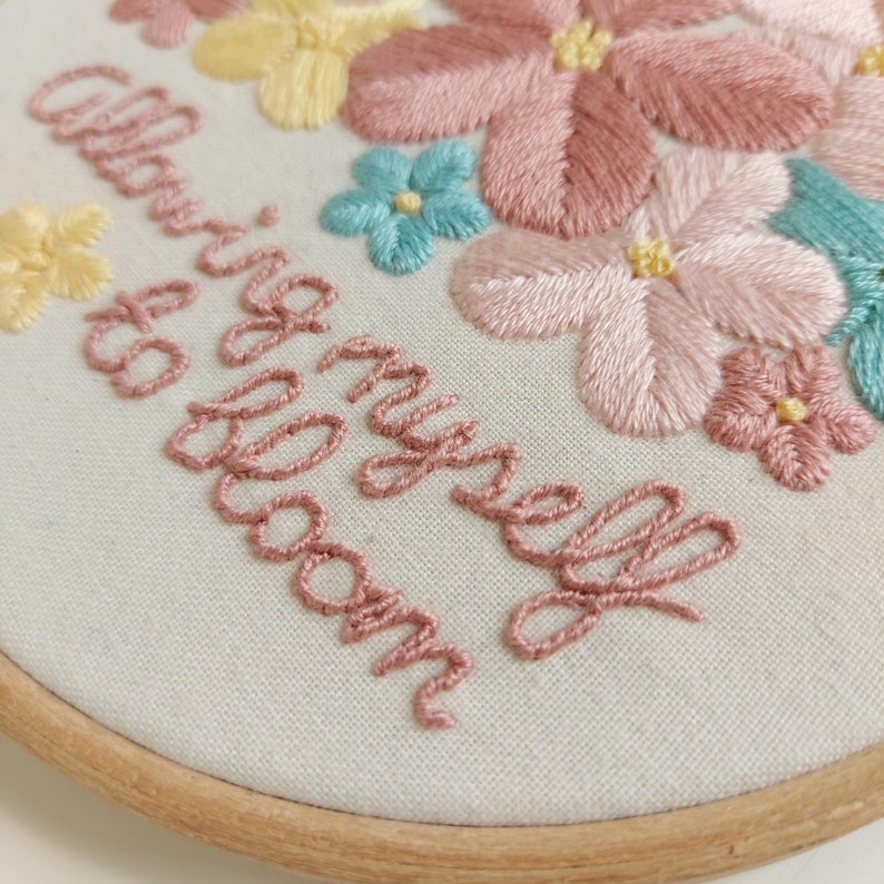 PDF DIGITAL DOWNLOAD only. Embroidery Pattern and Tutorial. Absolute Beginner. For 5 hoop. 'Allowing myself to bloom' Affirmation 1. image 6