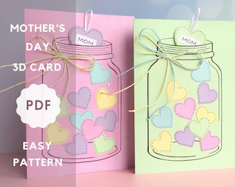 PDF pattern Mother's Day card, DIY card for mom, Paper craft for mom, Card for grandma, Card for aunt, Card for dauther