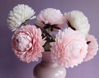 Crepe paper chrysanthemum, Paper flowers bouquet, Faux flowers, Flowers for vase, Pink flowers, Flowers for home, Flower arangement