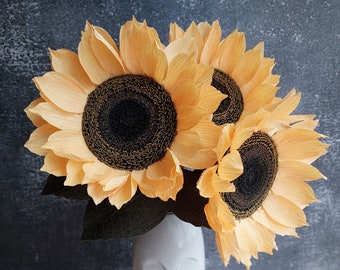 Crepe paper sunflower bouquet, Paper flowers bouquet, Faux flowers, Sunflowers for vase