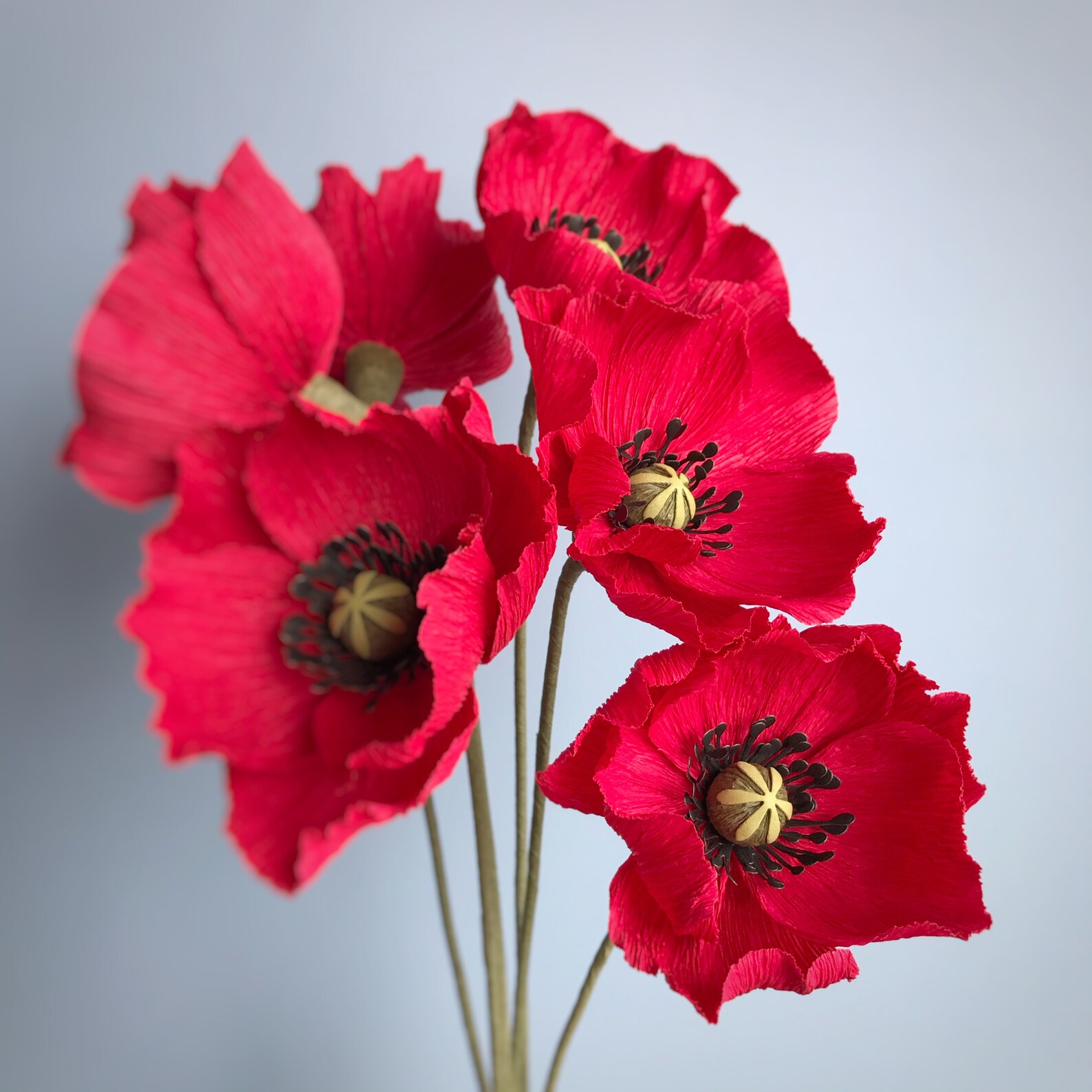 Crepe Paper Red Poppies Bouquet Crepe Paper Flowers Poppies Etsy