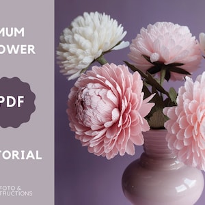 Crisantemo di carta crespa, tutorial PDF per fiori, modello digitale, fiori di carta crespa, tutorial facile per fiori, modello stampabile, fiore di crisantemo