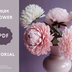 Crepe paper chrysanthemum,PDF flower tutorial, Digital template, Crepe paper flowers, Easy tutorial flower, Printable template, Mum flower