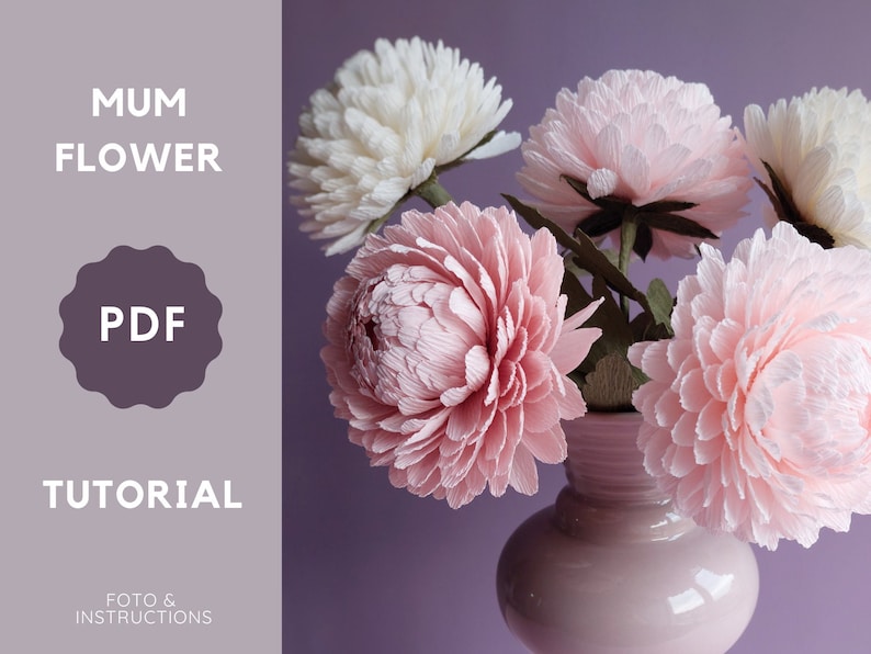 Crepe paper chrysanthemum,PDF flower tutorial, Digital template, Crepe paper flowers, Easy tutorial flower, Printable template, Mum flower image 1