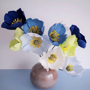 Paper poppies bouquet, Crepe paper poppy, Blue poppies, Bridesmaid bouquet, Paper flower bouquet image 1