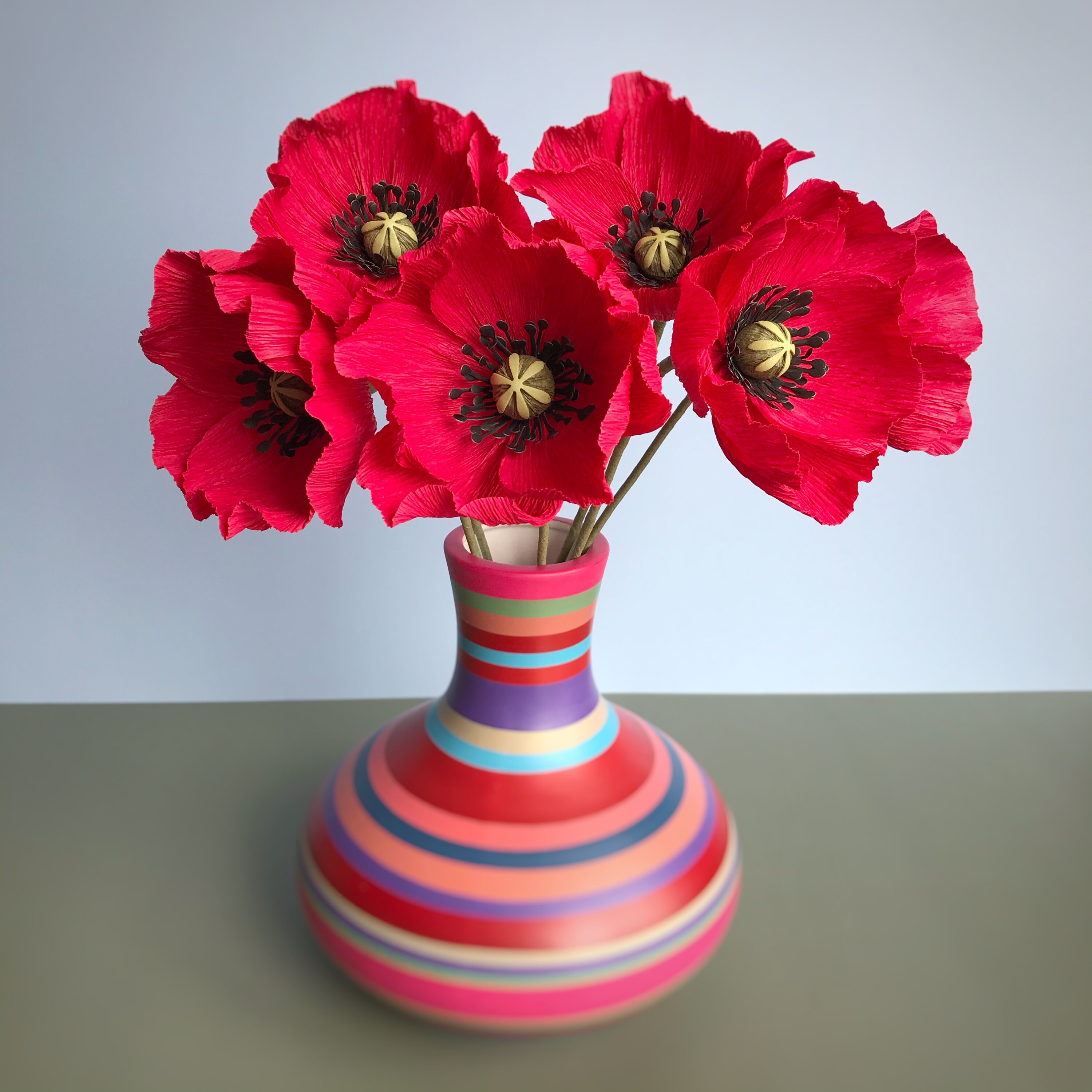 Crepe Paper Red Poppies Bouquet Crepe Paper Flowers Poppies Etsy