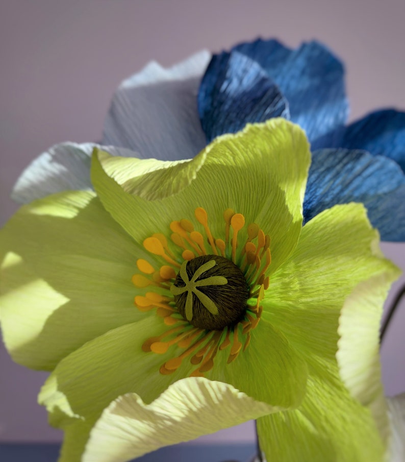 Paper poppies bouquet, Crepe paper poppy, Blue poppies, Bridesmaid bouquet, Paper flower bouquet image 4