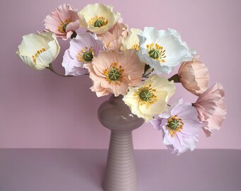 Papieren klaprozen boeket, Crêpe papieren bloemen, Bruidsboeket, Interieurboeket, Weiding boeket, Nep klaprozen, Witte klaproos