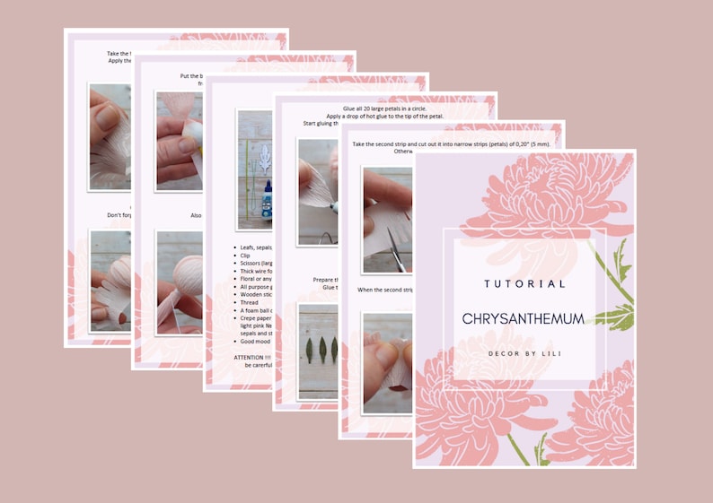 Crepe paper chrysanthemum,PDF flower tutorial, Digital template, Crepe paper flowers, Easy tutorial flower, Printable template, Mum flower image 10
