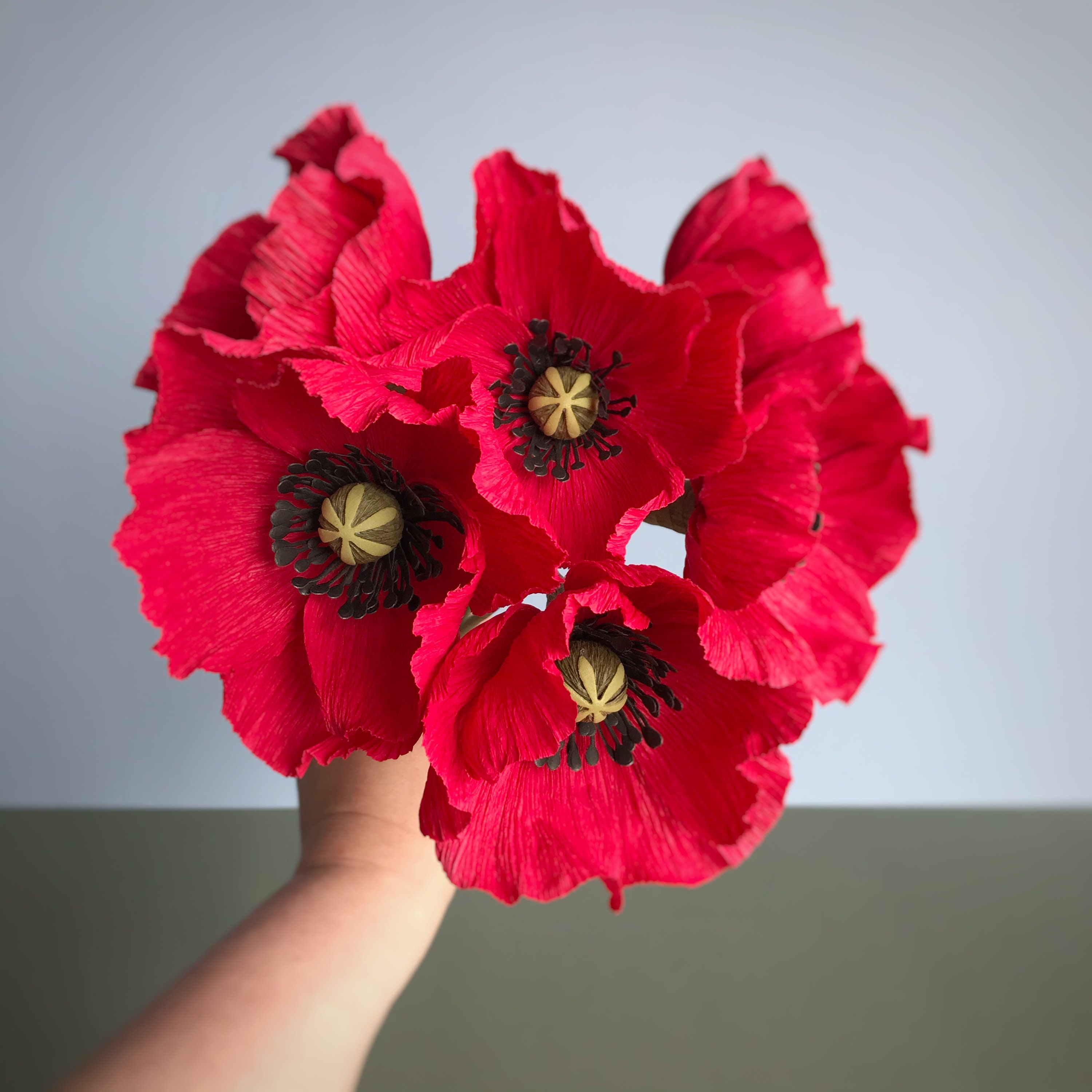 Crepe Paper Red Poppies Bouquet Crepe Paper Flowers Poppies Etsy