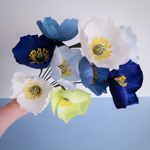 Paper poppies bouquet, Crepe paper poppy, Blue poppies, Bridesmaid bouquet, Paper flower bouquet image 2