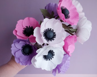 Crepe paper anemone bouquet, Faux flowers, Table centerpiece, Artificial flowers