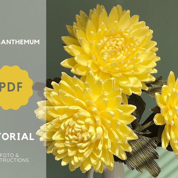 Crepe paper chrysanthemum PDF tutorial, Easy flower tutorial, DIY paper flowers, Crafts from paper