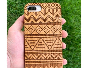 Geometric Aztec Pattern Wooden Boho Phone Case Made from Real Wood with Beautiful Pattern Engraving for iPhone 6 7 8 11 12 pro max 13 x xr