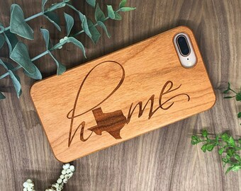 Texas Home Phone Case made of Real Wood - Houston Austin Dallas Texas Logo for True Texans iPhone X XR XS Max 11 12 13 Pro