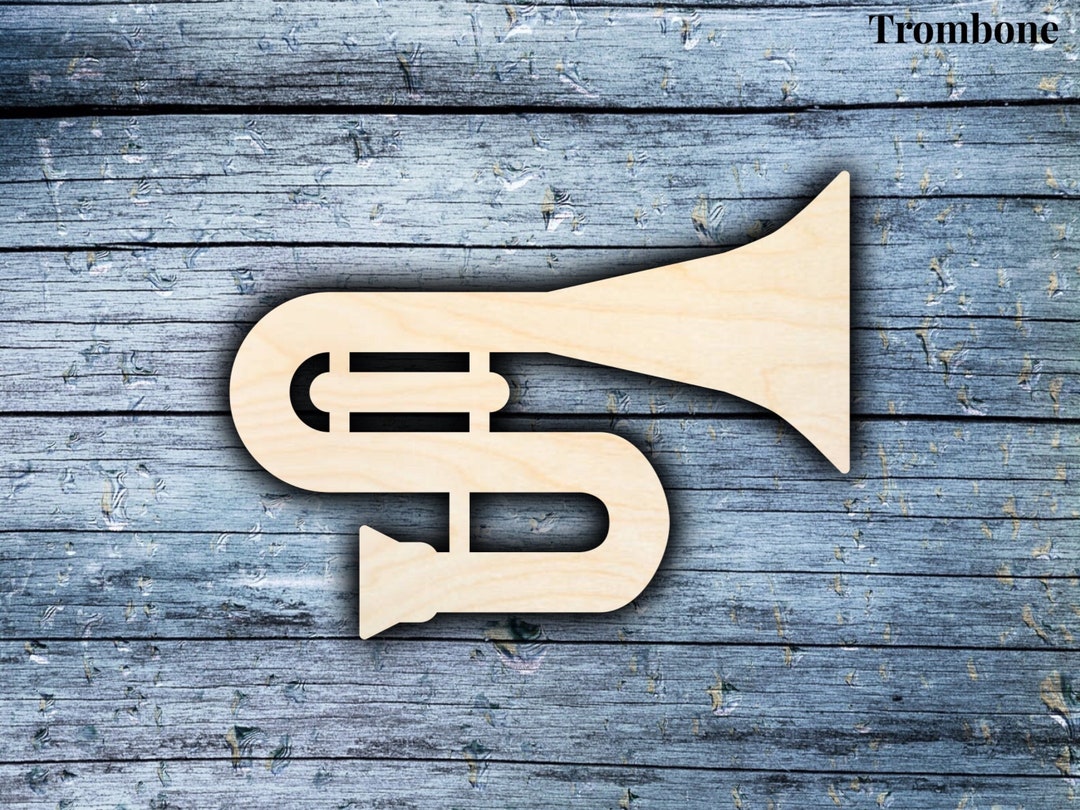 New (Pack Of 3) Trombone Laser Cut Out Wood Shape 1/4 Inch Thickness