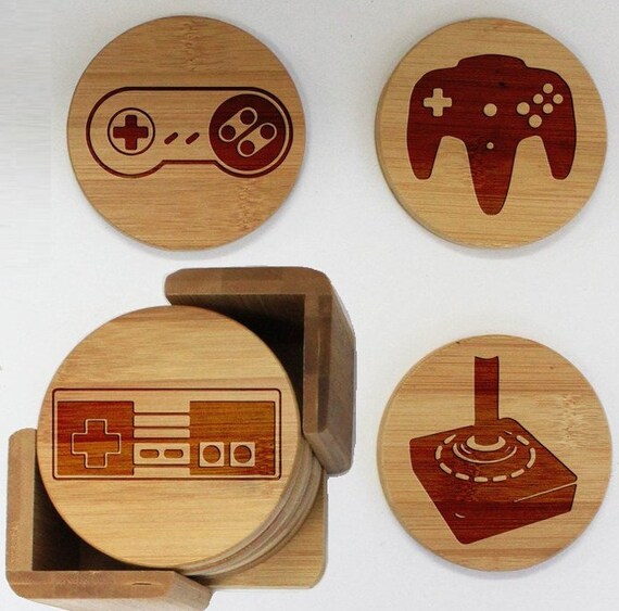 Retro Gaming Coasters Made From Real Wood Set of 4 Etsy