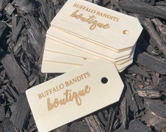 Your Design! Custom Tags made of Real Wood with Your Custom Engraving - Any Text, Logo, Design, Etc - 30 COUNT -Message me for custom jobs!