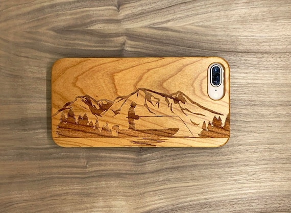 Phone Case - Fisherman, Mountains, Landscape, Mountain Man, Outdoorsmen  Design Engraved into Real Wooden Phone Case for iPhone 11 12 13 Pro
