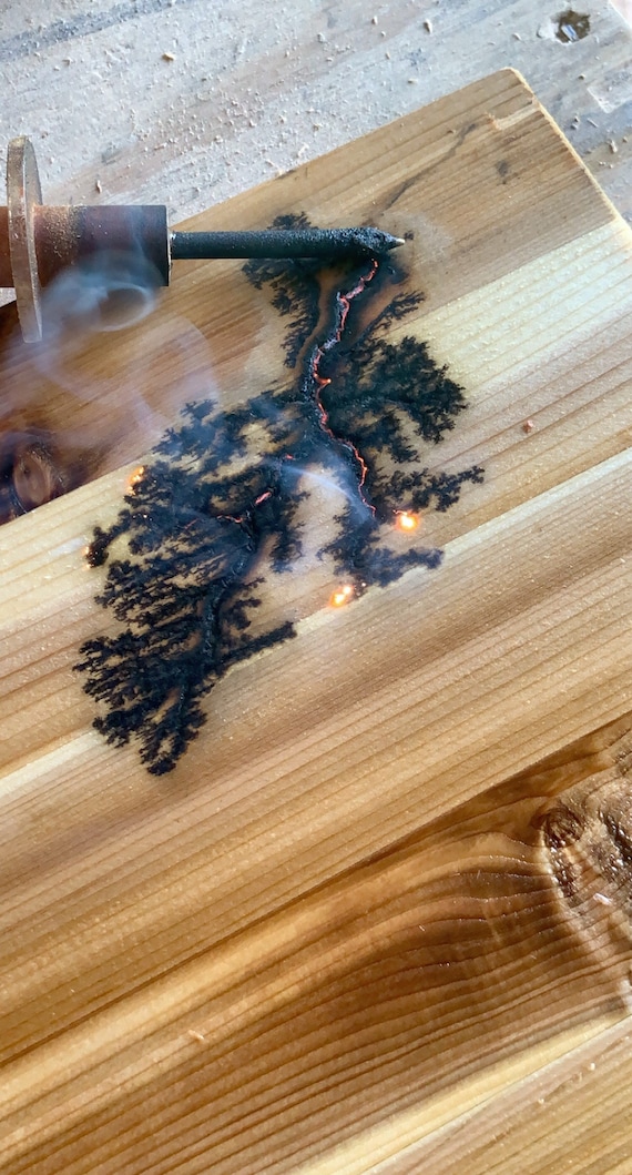 Unfinished Lichtenberg Fractal Burned Cedar Wood Slab for DIY
