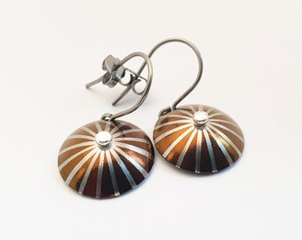 Handmade Stripe Earrings Small, Titanium, Silver, Art Jewelry