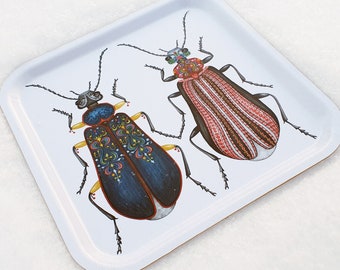 Birch veneer tray with beetles 32x32 cm