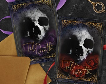 Til Death Greeting Card, Gothic Halloween Valentines Skull