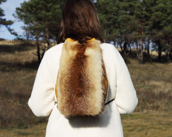 Fox beaver and rabbit fur backpack Fur backpack Women/'s fur backpack Gift for her