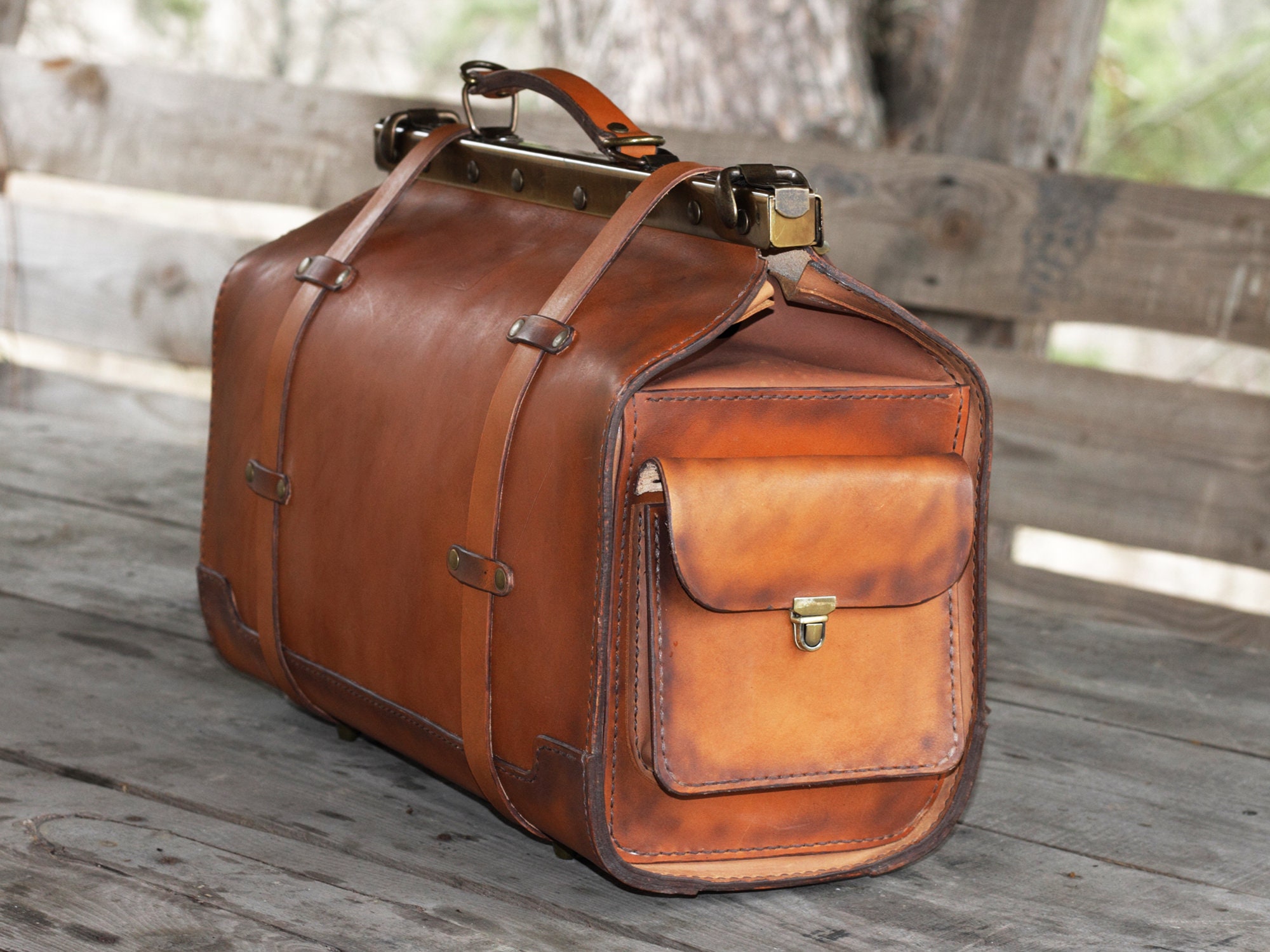 Leather Travel Bag Made of Orange Leather Handmade Carry-on | Etsy