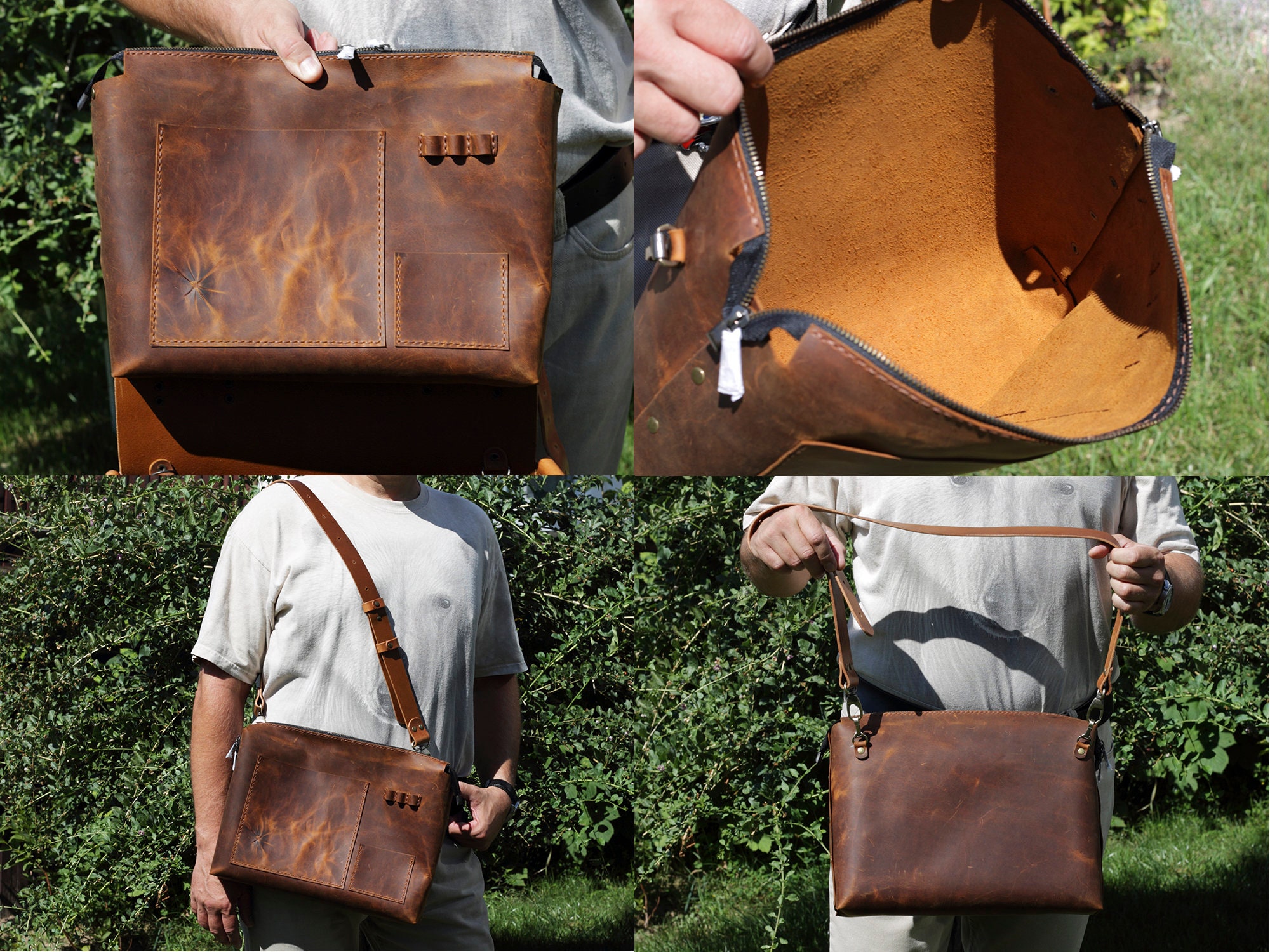 Brown men's leather briefcase Laptop briefcase Men's | Etsy