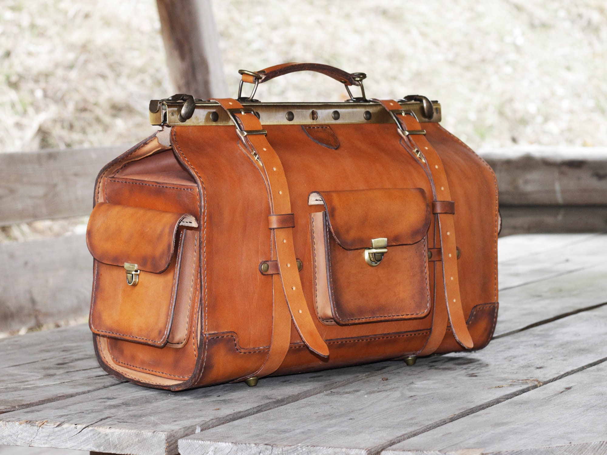 Leather Travel Bag Made of Orange Leather Handmade Carry-on | Etsy