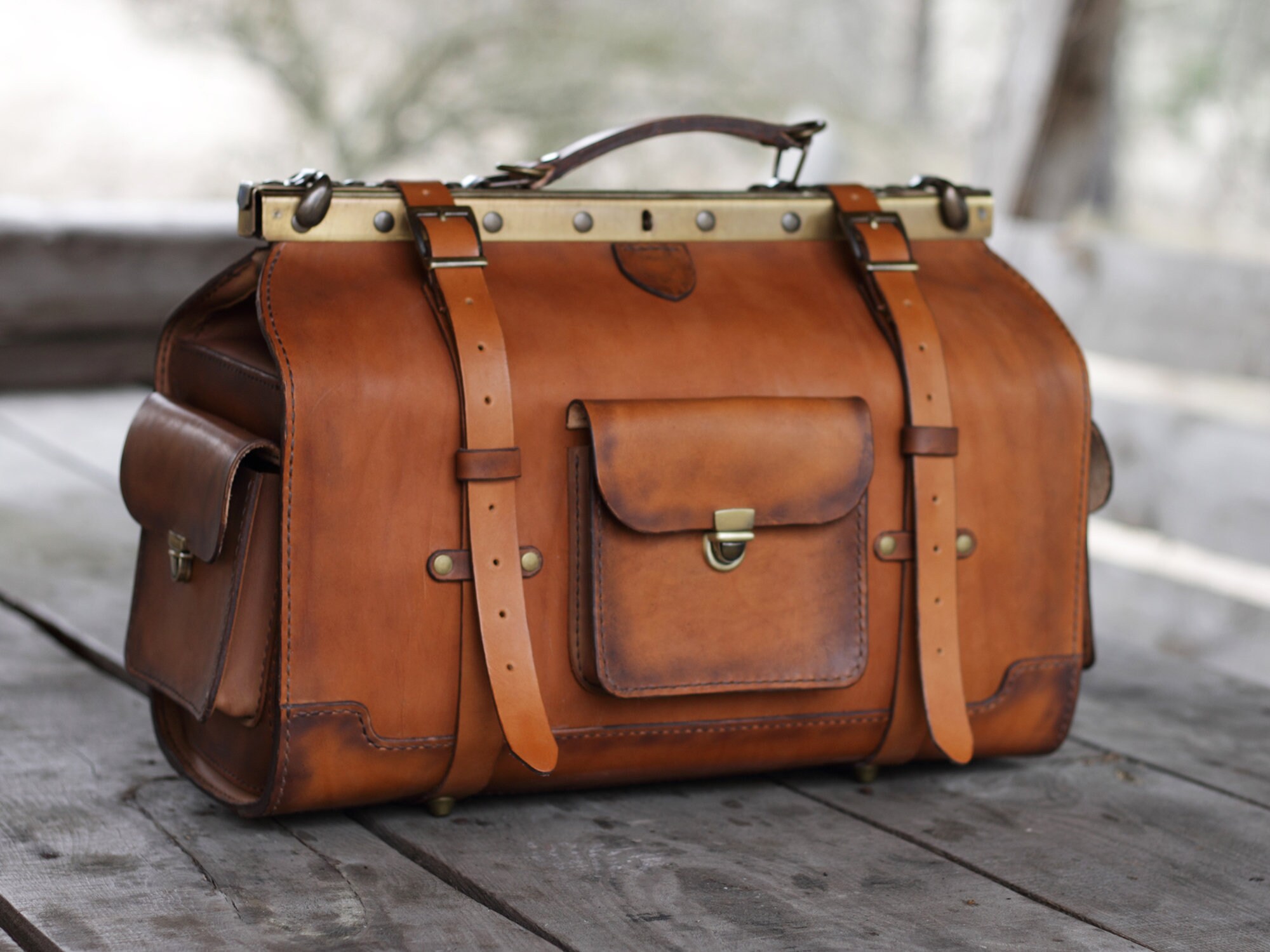 Leather Travel Bag Made of Orange Leather Handmade Carry-on | Etsy