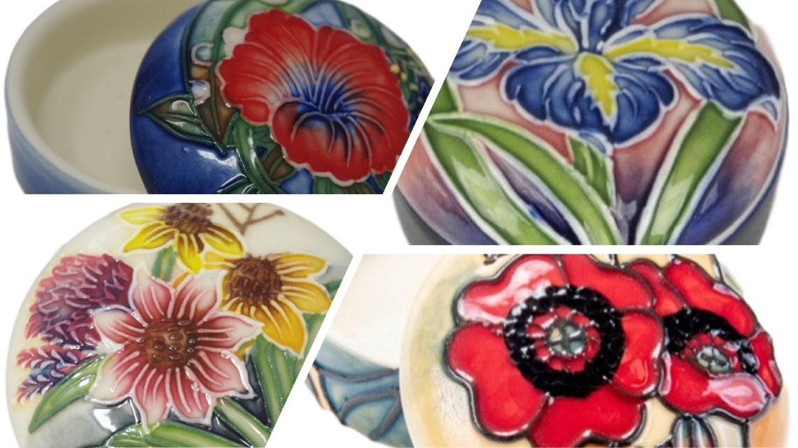 Ceramic Trinket Box Multicoloured Floral Design Lidded Box Old Etsy