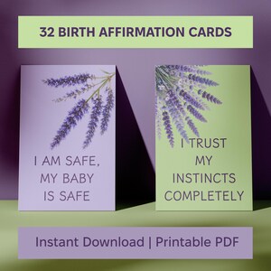 Printable Birth Affirmation Cards: Lavender Pregnancy Quotes (PDF Download A4 Size)