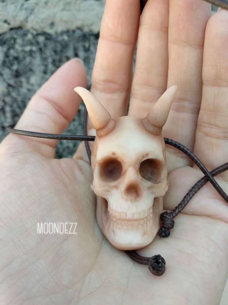 Human Skull With Horns Necklace Polymer Clay Skull Charm - Etsy