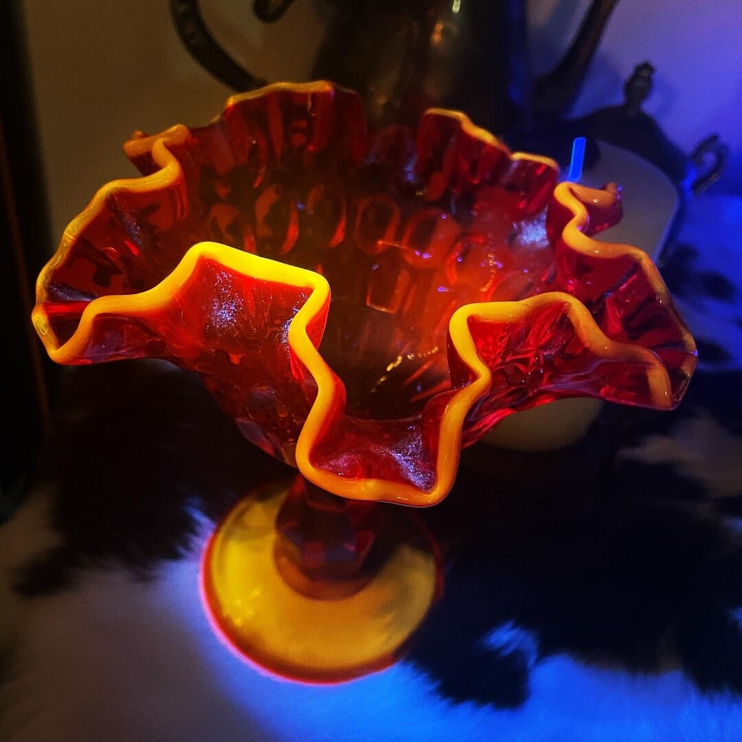 RARE Red Uranium Glass Compote Cadmium Glowing Glass Etsy