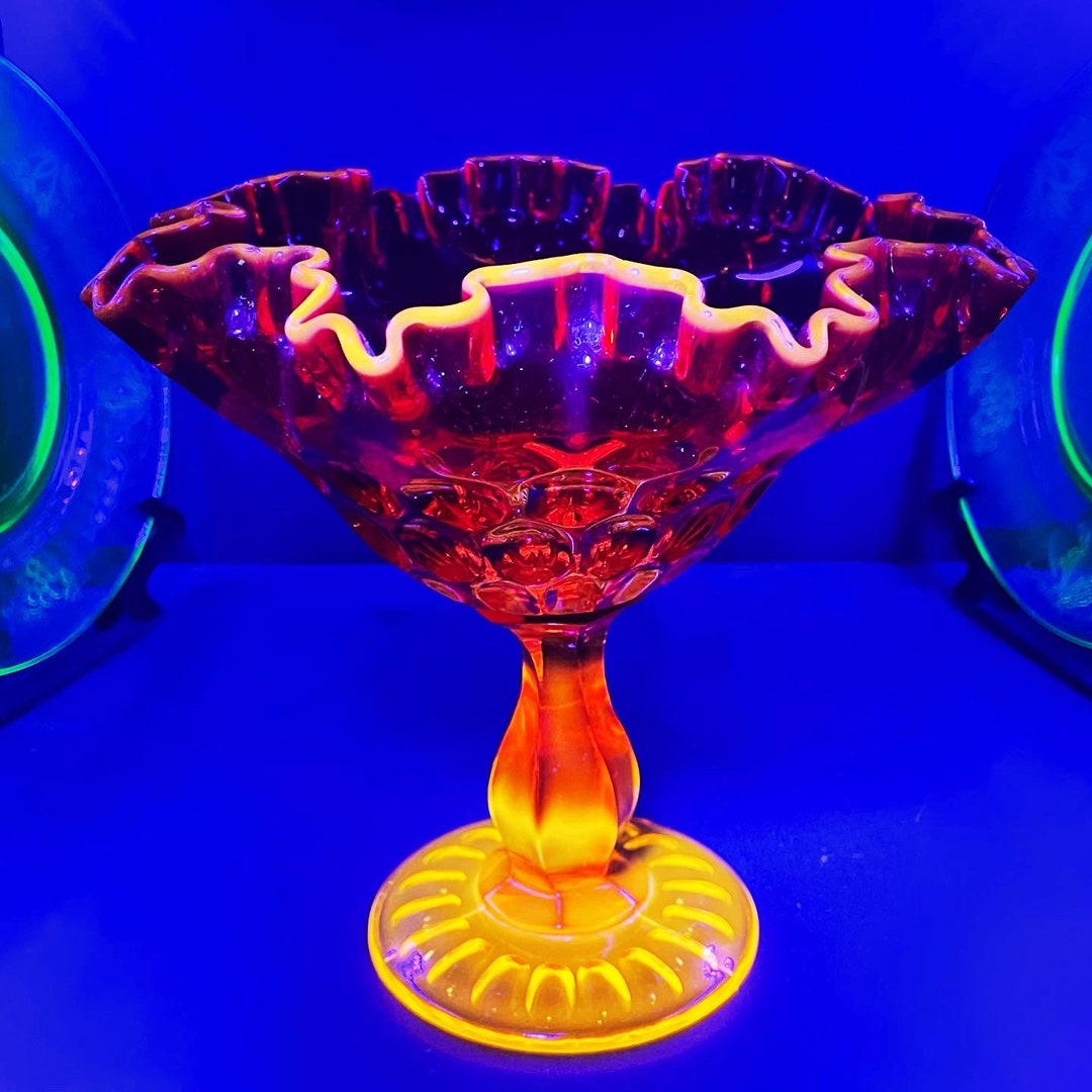 RARE Red Uranium Glass Compote Cadmium Glowing Glass Etsy