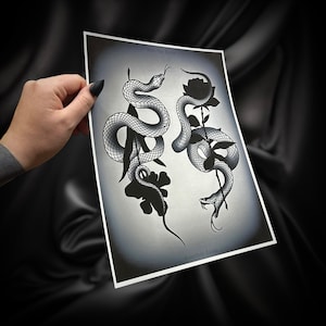 Snake Flower Tattoos Tattoo Flash Sheet Print Snake Tattoos Traditional Flash Sheet Tattoo Art Neo Traditional Tattoos Gift Idea