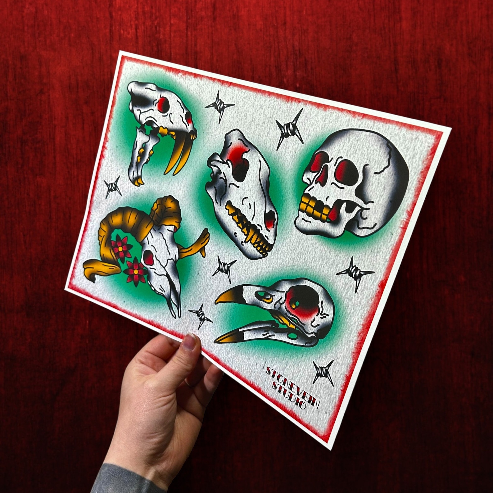 Traditional Skulls Tattoo Flash Sheet Print Skull Flash Sheet ...