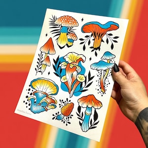 Mushroom Tattoos Mushroom Tattoo Flash Sheet Print Mushroom Tattoos Neotraditional Flash Sheet Tattoo Art Neo Traditional Tattoos Gift Idea