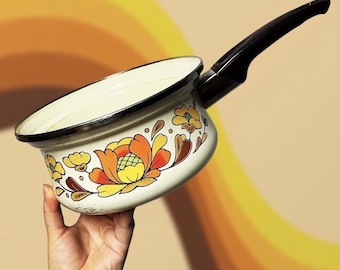 Sartén SANKO vintage de los años 70 con diseño floral campestre - Sin tapa - Utensilios de cocina vintage de los años 70 Platos vintage Sartén japonesa Sartén con diseño floral vintage