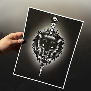 Grey Wolf Tattoo Drawing Tattoo Flash Sheet Print Wolf Flash Sheet Neotraditional Wolf Flash Tattoo Art Neo Traditional Tattoos Unique Gift