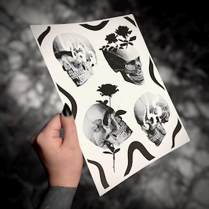 Realism Skull Rose Pop Art Tattoos Flash Sheet Print Tattoos Realism Tattoo Flash Sheet Tattoo Art Realistic Skull Tattoos Gift Idea